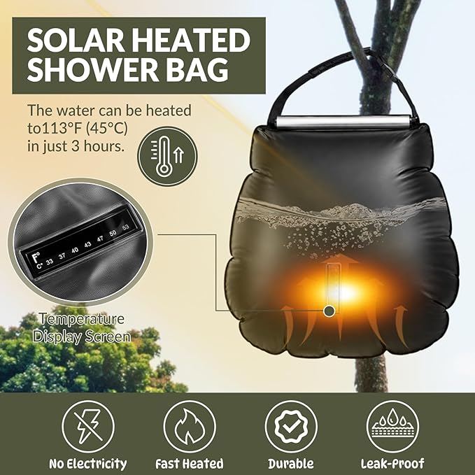 Hortsun 4 Pack Solar Portable Shower Bag 5 Gal/20l Solar Heating Camping Shower Bag with On-Off Switchable Head and Removable Hose for Outdoor Camping Hiking Traveling Beach Swimming