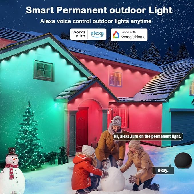 iYogaled 150ft Permanent Outdoor Christmas Lights for House Smart RGB+IC+Warm to Cool White LED Eave Lights with App Control IP65 Outside Light Compatible with Alexa Google Assistant