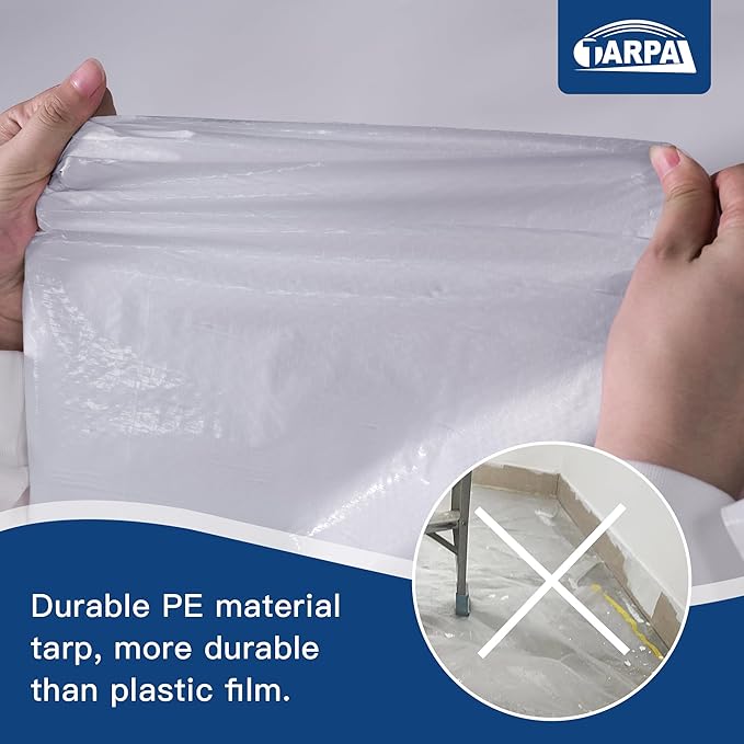 TARPAL 6x100 Feet(2pack) White Tarp Roll 5mil Waterproof Tarps polyethylene Multipurpose Tarp Cover Dustproof Tear Resistant for Decoration Greenhouse Painting Home use