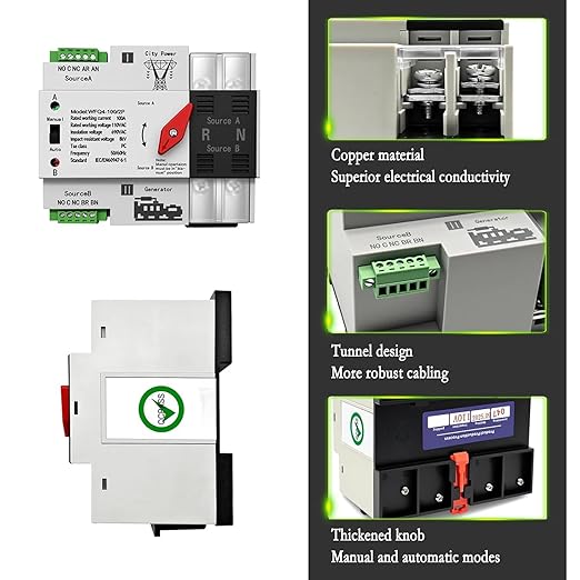 100Amp AC110V Auto Transfer Switch 3P Dual Power Switch General 60HZ Electrical Selector Switches for Home Generator Grid to AC Generator