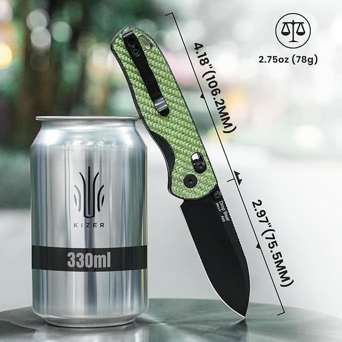 Kizer Drop Bear EDC Pocket Knife 2.97” Nitro-V Steel Blade G10 Carbon Fiber Handle Folding Knife with Thumb Stud Opener Lightweight Clutch Lock Camping Hunting Knife for Men Women Gift V3619A4