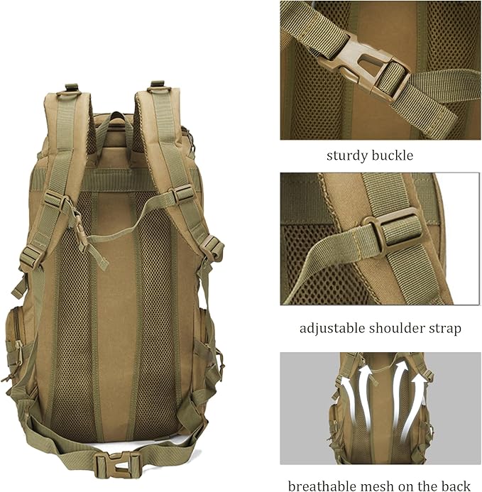 Hiking Backpack Men Large Tactical Travel Camping Survival Bug Out 3 Day Assault Bag Dayback Rucksack for Women (Khaki)