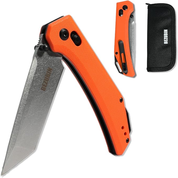 Axis Lock Folding Knife With Pocket Clip14C28N Steel BladeOrange G10 HandleEDC Pocket Knife for Camping Fishing Hiking Outdoor Survival