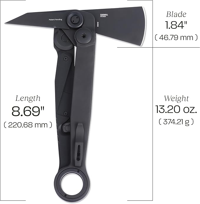 CRKT Provoke X Compact Black Folding Axe with Deadbolt Lock: SUJ2 Steel Plain Edge Blade Stainless Steel Handle 4141KX