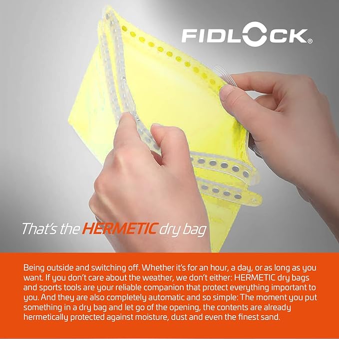 FIDLOCK Hermetic Dry Bag Flexible Magnetic Self-Sealing Bag for Cellphone | 100% Water &amp Sand Proof | Practical Size with a Large Opening | Lanyard Included | Mega | Fabric Black