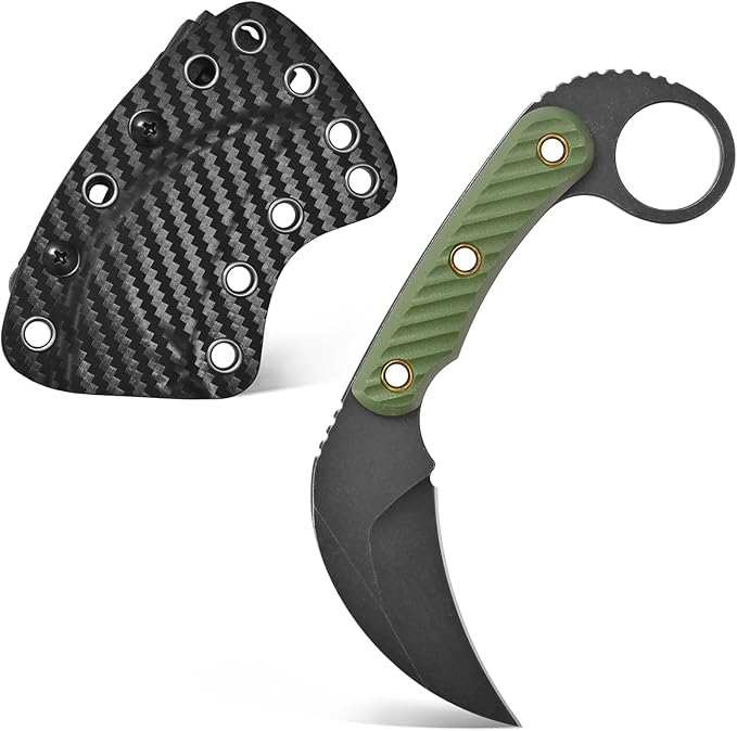 C1395 Fixed Blade Knife AUS-10 Black Stonewashed Steel Blade G10 Handle Claw Knife for Outdoor EDC Tool Survival Hiking Camping (Green)