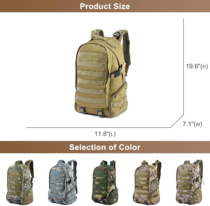 Large Capacity Men's Tactical Outdoor Backpack Oxford Cloth Camping Travel Duffle Bags Multi-pocket Hiking Daypack (Brown)