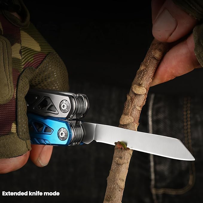 Multitool 15-in-1 Full-Size Lightweight EDC Multi-Purpose Pliers Multitools Camping Knives &amp Tools Tactical Outdoor Gear Mens Gifts Ideas Gifts for Hunters Men who have Everything (Blue)