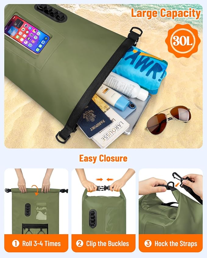 Waterproof Dry Bag 20L/30L Roll Top Waterproof Backpack with Waterproof Phone Case Heavy Duty Storage Bag for Women Men for Travel Kayaking Boating Rafting Camping Hiking &amp Beach