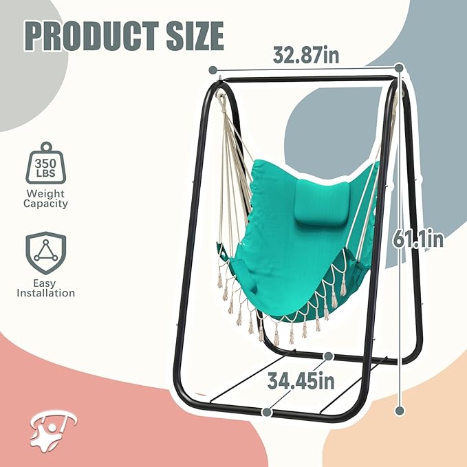 G TALECO GEAR Hammock Chair with StandHeavy-Duty and Rustproof Hanging Chair with StandHammock Swing Chair Standfor Indoor Outdoor Patio Yard Garden Porch (Aqua)