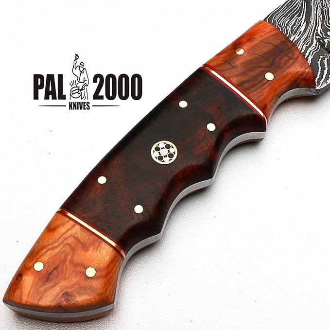 PAL 2000 KNIVES Custom Handmade Damascus Steel 10.4 Inches Skinner Knife - Wood Handle with Sheath 8998