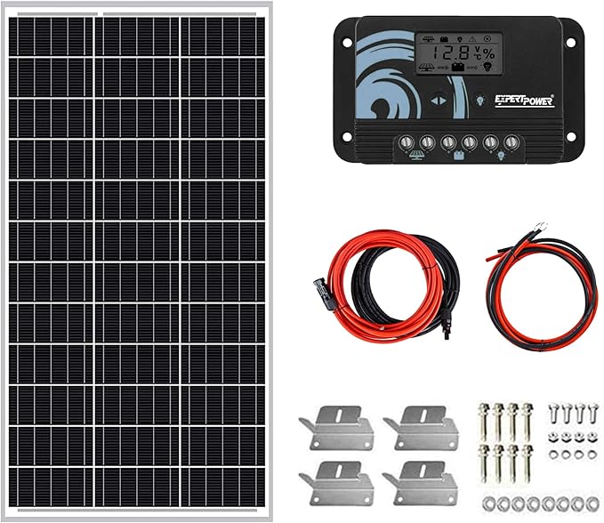 ExpertPower 100W 12V Solar Power Kit | 100W Mono Rigid Solar Panel 10A PWM Solar Charge Controller LiFePO4 AGM Gel Flooded Battery | RV Trailer Camper Marine Off Grid Solar Projects
