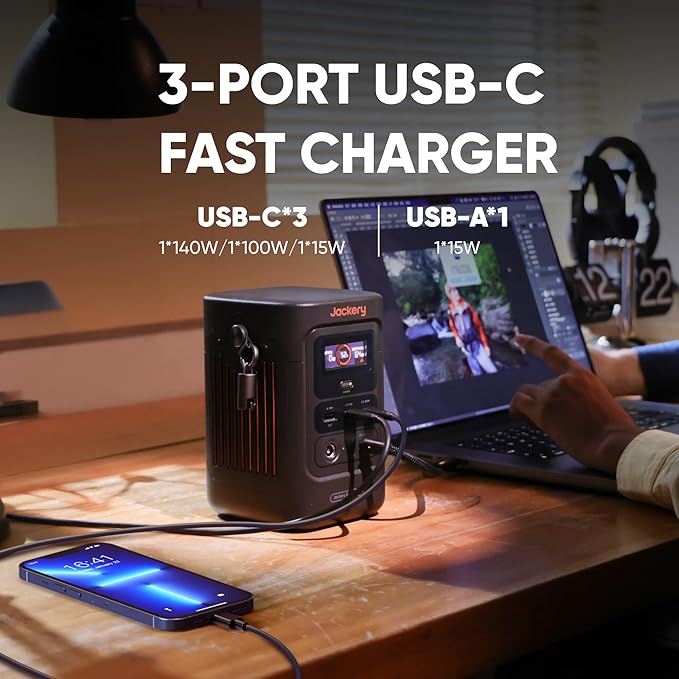 Jackery Explorer 240D Power Bank (80000mAh) LiFePO4 Battery 256Wh Portable Power Station USB-C Cable Included200W DC Output1-Hour Fast Charging Compact for Outdoor Camping Travel Emergencies