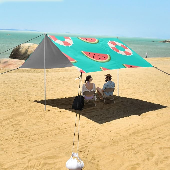 ALAZA Watermelon Swimming Ring Pattern Beach Tent Sun Shelter Portable Canopy Sunshade for Outdoor Camping Picnics Backyard Fun 10x9 ft