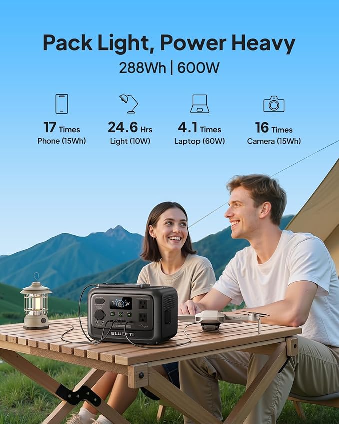 BLUETTI Elite 30 V2 Solar Generator with 100W Solar Panel (Ships Separately) 288Wh LiFePO4 Portable Power Station 600W AC Outlets (1500W Power Lifting) for Camping Home Use Emergency