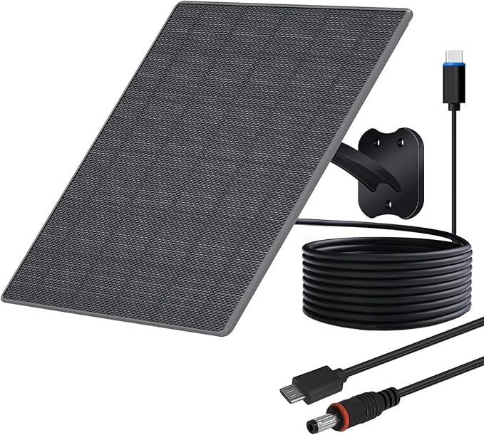 Zivif USB C Solar Panel for Security Cameras 10W Solar Charger with USB-C Cable DC 5.5x2.1mm &amp Micro USB Port IP66 Waterproof with Adjustable Mount &amp 10FT Cable