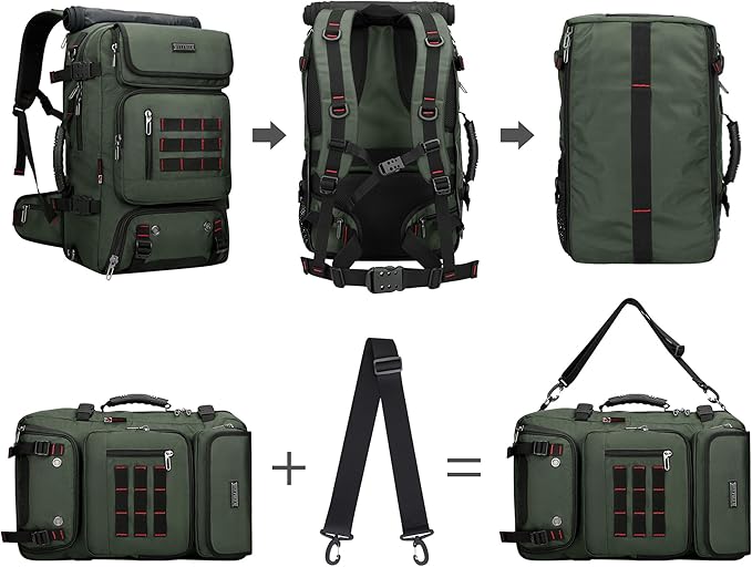 WITZMAN Carry on Travel Backpack for Men Women Airline Approved Convertible Nylon Duffle Backpack Luggage Bag (B682 Army Green)