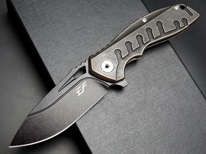 Eafengrow EF949 Folding Pocket Knife EDC D2 Steel Blade Titanium Alloy handle with Pocket Clip Fast Opening Ball Bearing Folder with Frame Lock For Outdoor Camping Travel