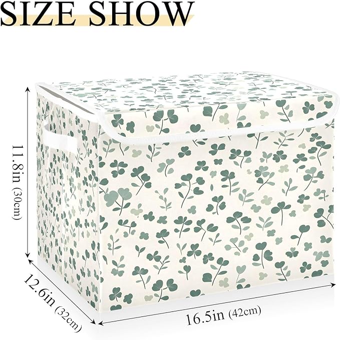 Christmas Storage Baskets with Lids St. Patrick's Day Shamrock Collapsible Bins Stackable Fabric Linen Baskets Closet Organizer Container 16.5x12.6x11.8