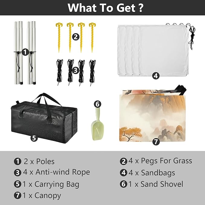 Beach Canopy with Windproof Ropes &amp Sandbags Beach Tent Sun Shade Sun Shelter for Camping Trips Fishing Backyard Fun or Picnics Landscape