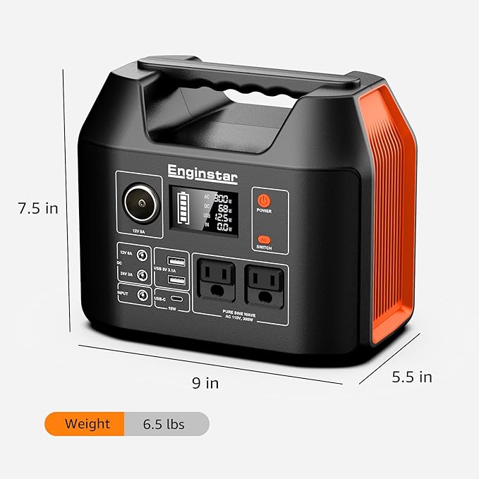 EnginStar Portable Power Station 300W 296Wh Battery Bank with 110V Pure Sine Wave AC Outlet for Outdoors Camping Hunting and Emergency 80000mAh Backup Battery Power Supply for CPAP