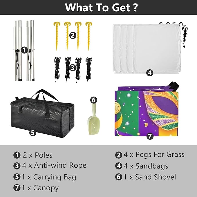Mardi Gras Carnival Tie Coin Beach Cabana UPF50+ Protection Easy Setup Large Portable Sun Shelter with Sand Pockets for Backyard and Camping
