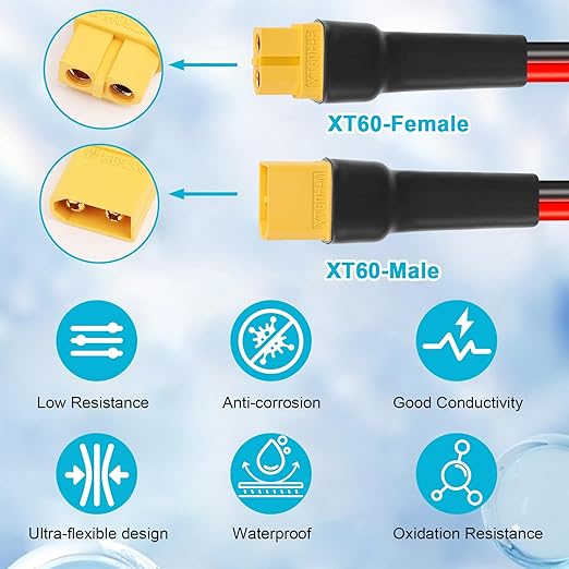 10AWG 100FT XT60 Extension Cable 2 3 5 10 15 20 25 30 35 40 50 75 100FT XT60 Female to Male Connector for Portable Power Station Solar Panel RC Battery