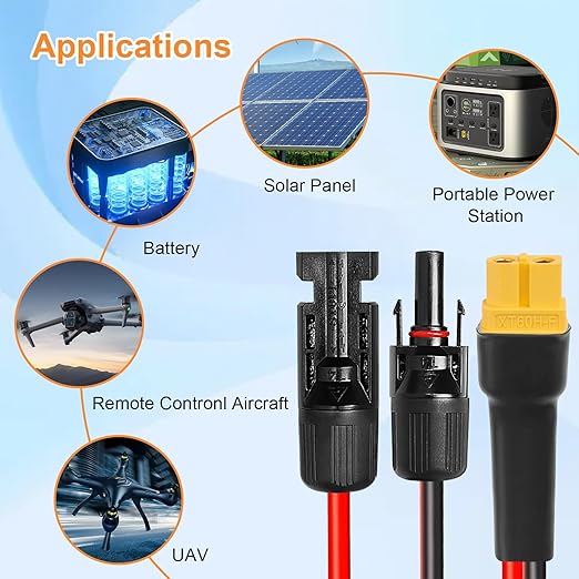 10AWG 40FT XT60 Solar Extension Cable 2 3 6 10 15 20 25 35 40 50 75 100FT XT60 Solar Extension Connector Adapter Thicker Cable Female to Male for Portable Power Station Solar Panel RC LiFePO4 Battery