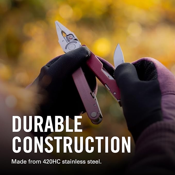 LEATHERMAN Rebar Multitool with Premium Replaceable Wire Cutters and Saw Heathered Cranberry