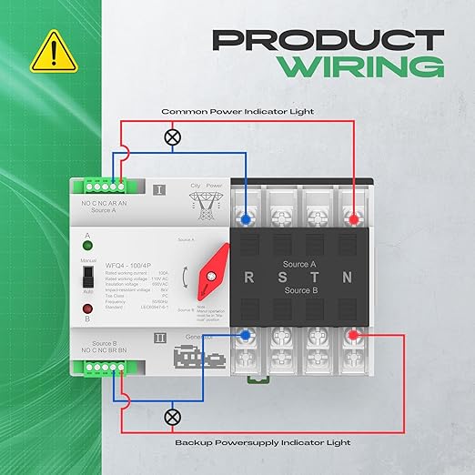 Automatic Transfer Switch 100A AC110V Dual Power ATS 4P Automatic/Manual Transfer Switch din Rail mounting for Home Generator RVPublic/Backup Power Supply