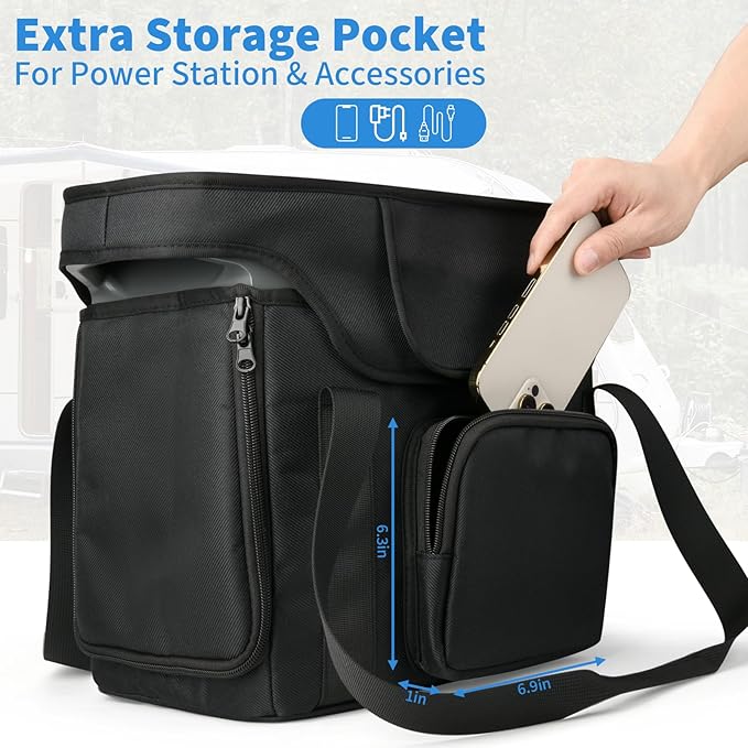 Xxerciz Travel Bag Compatible with ECOFLOW DELTA 2 Portable Power Station Heavy Duty Power Storage Case with Shoulder Strap Handle Generator Cover with Side Zippers Carrying Bag for Camping RV