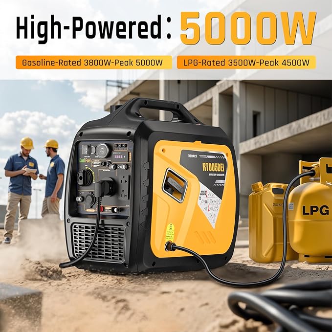 5000 Watts Portable Dual Fuel Inverter Generator– Small Gasoline LPG Powered for Home Backup Camping RV Tailgating with CO Protection Eco Mode Recoil/Electric/Remote Start Parallel Capable