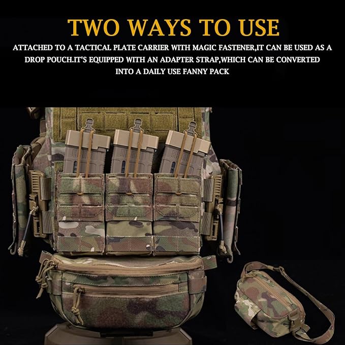 MOLLE Tactical Field Pouch Set Detachable Triple-Compartment Mag Bag and Expansion Pack Camo Dual-Purpose Belly Pouch