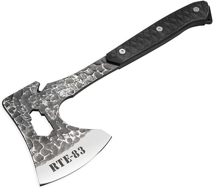 ROUTE83 Knives Hand Hammered Titanium Plated Tactical Tomahawk Hatchet Axe with Kydex Sheath