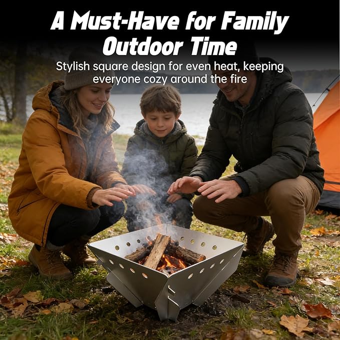 Stainless Steel Fire Pit for Camping Collapsible Fire Pit for Outdoor Use 2-4 Person Portable Firepit Tool-Free Assembly Patio Bonfire Picnic and BBQ with Grill Net &amp Canvas Storage Bag