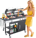 3-Burner Propane Gas BBQ Charcoal Grill Combo with Side Burner 37230BTU Stainless Steel Barbecue Grill With Enameled Cast Iron Cooking Grids For Outdoor Camping
