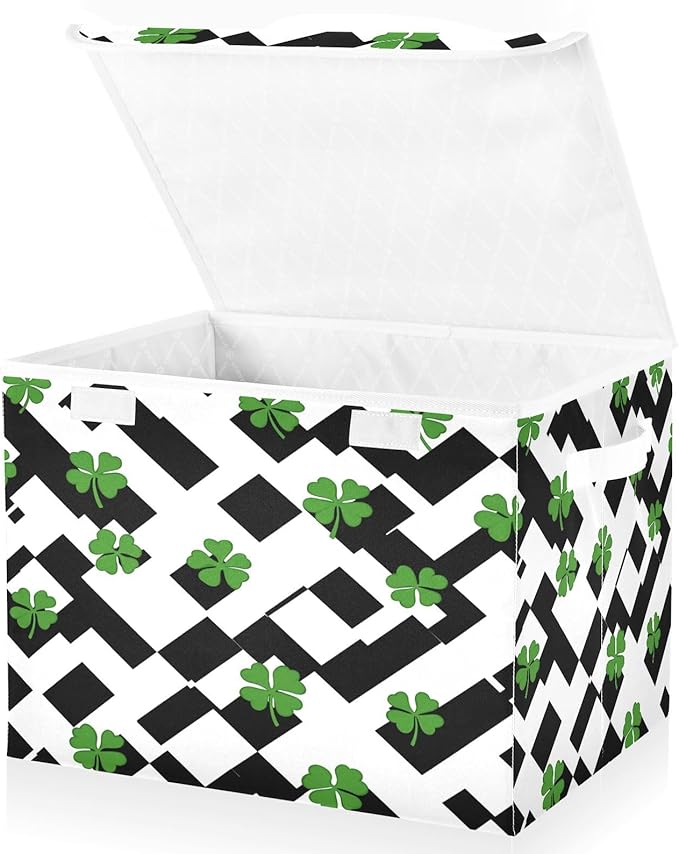 Clover Stripes Fabric Storage Bins with Lids and HandleFoldable Storage Bins with LidsCloset Organizers for Clothes Storage Room Organization Office Storage Chest Organizer