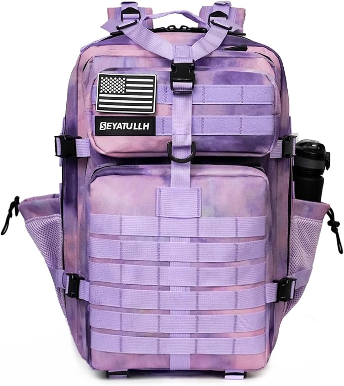 45L Military Tactical Backpack for Men &amp Women Bug Out Bag Assault pack Molle Daypack Hiking Trekking Rucksack (2.0 side pockets (cloud purple))
