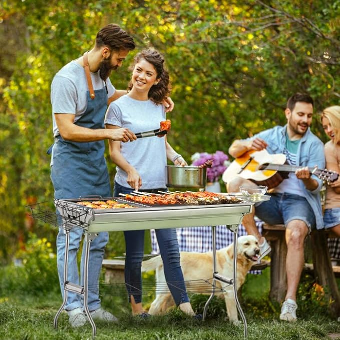 Portable Charcoal GrillOutdoor BBQ Grill for Christmas Picnic Thanksgiving Family Gathering and Backyard BarbecueWith Storage Bag &amp Non-Stick Frying Pan