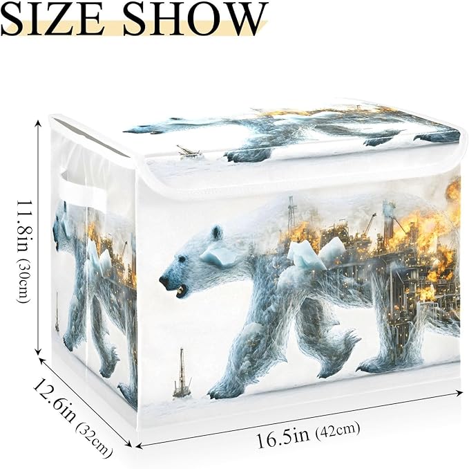 AIXIWAWA Lidded Storage Cube (Factory Polar Bear) Fabric Foldable Closet Bins with Flip Lid and Handles Organizer Basket Container 16.5 x 12.6 x 11.8 IN