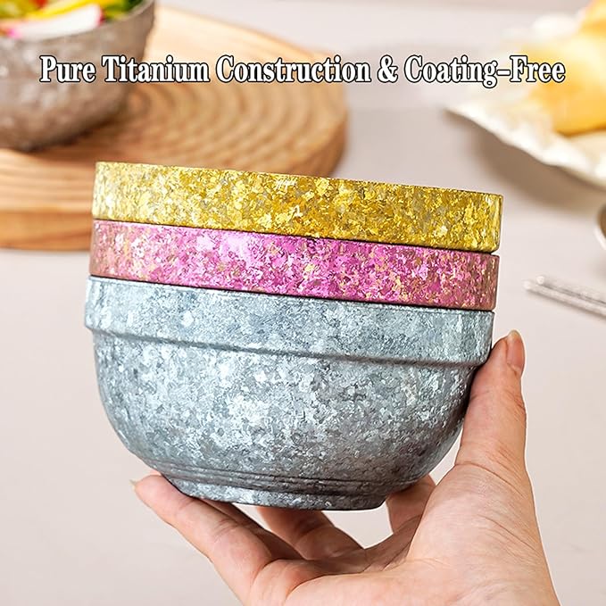 Titanium Camping Bowl Double Wall Insulated Bowl Stackable Lightweight Backpacking Dinnerware Durable Soup Cereal Rice Bowl for Home &amp Outdoor Use No Coating RT085T (Silver)