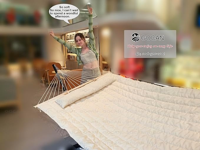 GOCAN Mesh HammockCotton rope hammocks with Pad Chains Hooks Tree Straps fit stands from 9' to 15' for outside indoor patio yard