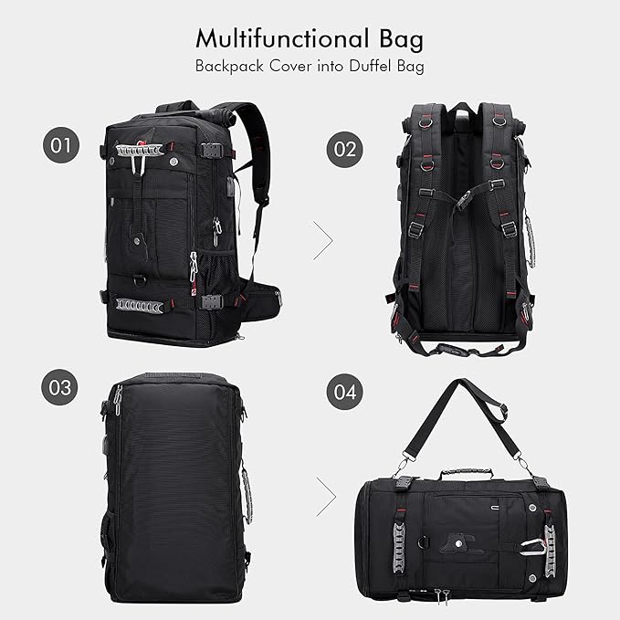WITZMAN Travel Backpack for Men and Women Convertible Duffle Luggage Bag fit 17 Inch Laptop Carry On Bags for Airplane (B681 Black)