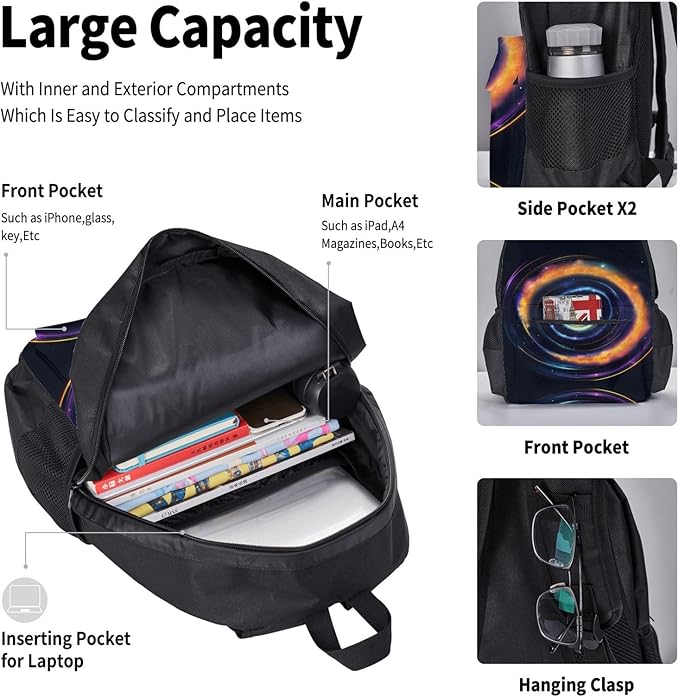 3pcs Backpack Sets Space Spiral Cosmic Energy Printed Backpacks Set With Lunch Bag Pencil Pouch