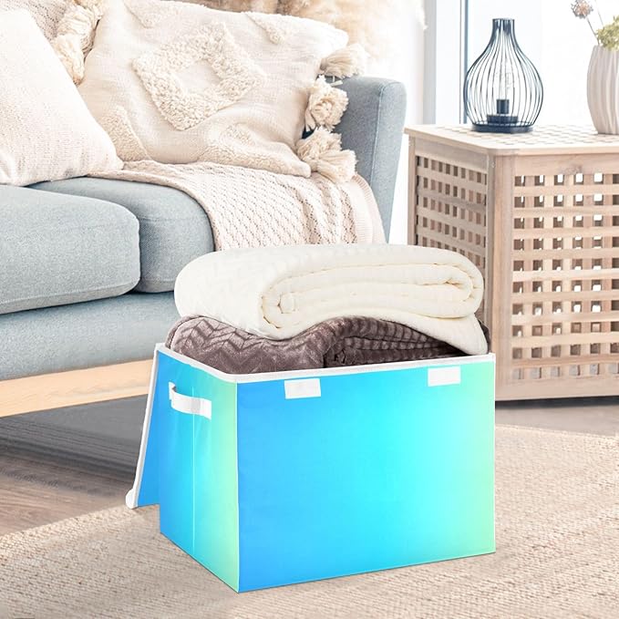 Blue Gradient Storage Bin with Lid Collapsible Storage Organizer Closet Organizers and Storage for Office Supplies Home