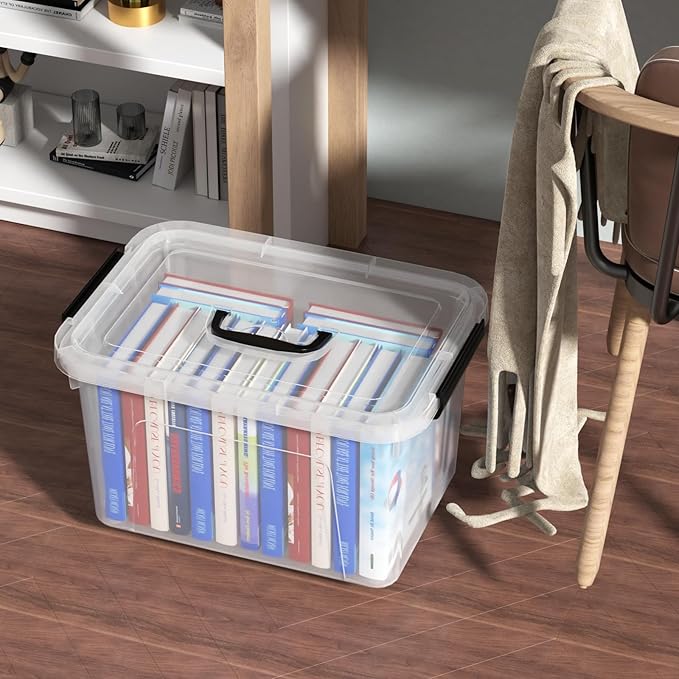 Quickquick 18 Quart Plastic Clear Latch Storage Boxes Latching Bin with Handle 4 Packs