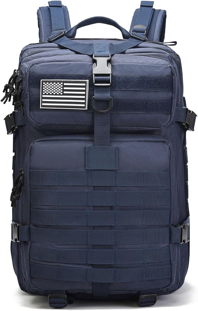 Tactical Backpack for Men 45L Military Gym Backpacks Large 3-Day Assault Pack Bug Out Bag MOLLE Daypack for Rucking Fishing Camping (Blue Dark)