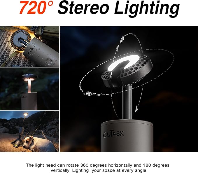 Outask Camping Lantern Rechargeable Portable Magnetic Camping Lights with 12000mAh Battery Telescoping IPX6/IPX7 Waterproof Flashlights Camping Lamp for Emergency Camping Hiking (Tactical Brown)
