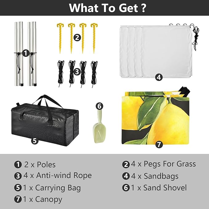 ALAZA Lemon Pattern on Black Beach Tent Sun Shelter Portable Canopy Sunshade for Outdoor Camping Picnics Backyard Fun 10x9 ft