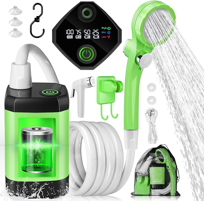 AUTOPkio Portable Camping Shower - Outdoor Camp Shower with Showerhead Sprayer &amp Rechargeable Battery Pump for Camping Travel Hiking Car Washing Pet Bath